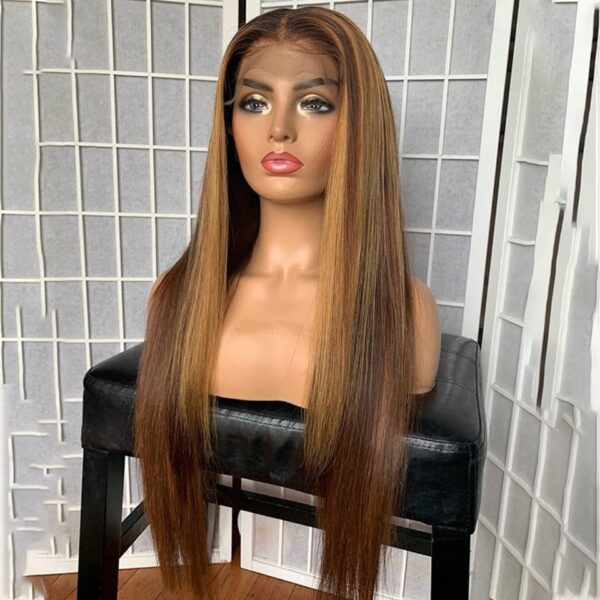 130% Long Straight Honey Blond 13x4 Lace Front Human Hair Wig for Women Ombre Highlight Remy Brazilian Plucked - Image 4