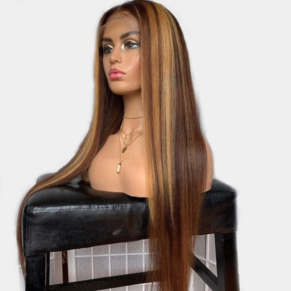 130% Long Straight Honey Blond 13x4 Lace Front Human Hair Wig for Women Ombre Highlight Remy Brazilian Plucked