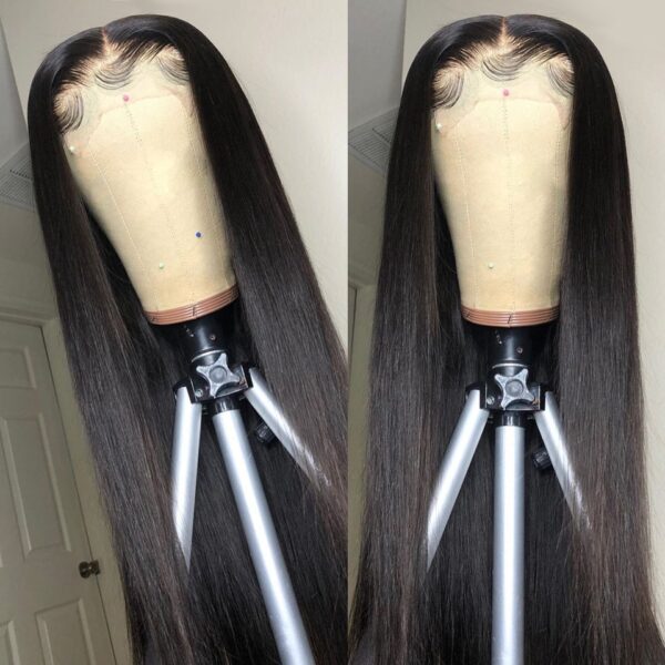 130% Straight Lace Front Human Hair Wigs For Women PrePluck Natural Black Remy Brazilian 13x4 Lace Wig Bleached Knots - Image 5