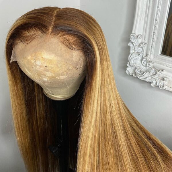 13x4 Lace Front Human Hair Wig for Women Long Straight Honey Blond Ombre Highlight 130% Remy Brazilian Plucked - Image 4