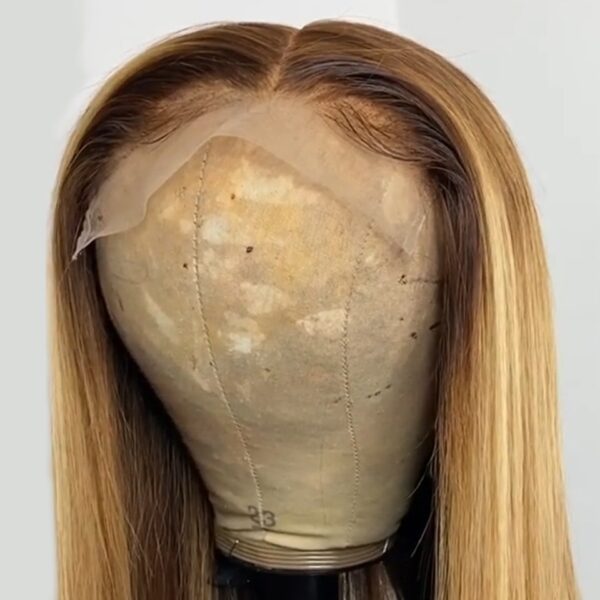 13x4 Lace Front Human Hair Wig for Women Long Straight Honey Blond Ombre Highlight 130% Remy Brazilian Plucked - Image 5