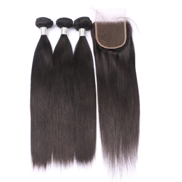 Human Hair Peruvian Straight Bundles With Lace Closure Human Remy Hair Extensions 3 Bundles With Lace Closure - Image 3