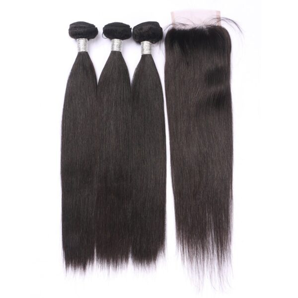 Human Hair Peruvian Straight Bundles With Lace Closure Human Remy Hair Extensions 3 Bundles With Lace Closure - Image 2